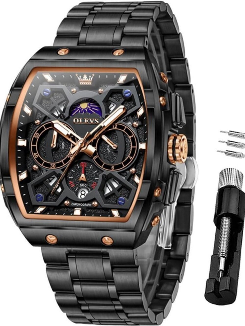 Stylish Men's Big Square Chronograph Watch | Stainless Steel Dress Timepiece